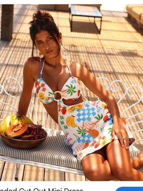 Kulani Kinis Beaded Cut Out Mini Dress - Suncatcher M